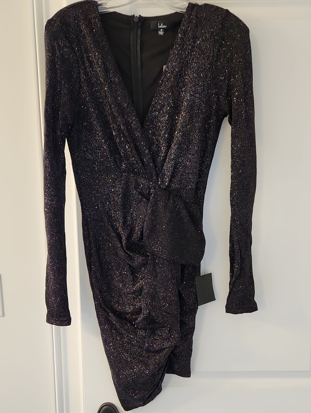 Lulu's Black Glitter Wrap-Front Long Sleeve Dress
